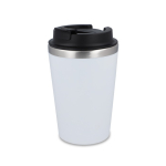 Tazza termica in acciaio inox con tappo nero e bordo argentato 350ml color bianco