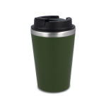 Tazza termica in acciaio inox con tappo nero e bordo argentato 350ml color verde oliva