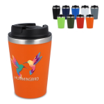 Tazza termica in acciaio inox con tappo nero e bordo argentato 350ml
