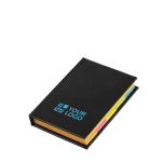 Post-it con copertina rigida e fogli di varie dimensioni e colori color nero vista area di stampa