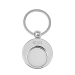 Portachiavi con logo rotondo in metallo con gettone carrello KeyCoin color argento vista area di stampa