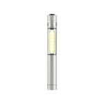 Torcia personalizzabile con luce COB, magnete e clip in metallo color argento terza vista