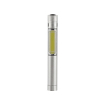 Torcia personalizzabile con luce COB, magnete e clip in metallo color argento quarta vista