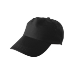 Cappellino in cotone a 5 pannelli con chiusura regolabile in plastica color nero terza vista