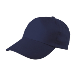 Cappellino in cotone a 5 pannelli con chiusura regolabile in plastica color blu terza vista