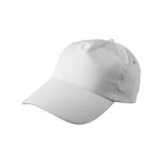 Cappellino in cotone a 5 pannelli con chiusura regolabile in plastica color bianco terza vista