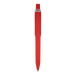 Penna a sfera in plastica riciclata con finitura soft-touch e inchiostro blu color rosso quarta vista