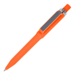 Penna a sfera in plastica riciclata con finitura soft-touch e inchiostro blu color arancione