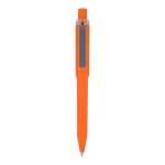 Penna a sfera in plastica riciclata con finitura soft-touch e inchiostro blu color arancione seconda vista