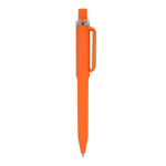 Penna a sfera in plastica riciclata con finitura soft-touch e inchiostro blu color arancione quinta vista