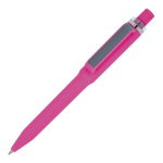 Penna a sfera in plastica riciclata con finitura soft-touch e inchiostro blu color rosa