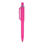 Penna a sfera in plastica riciclata con finitura soft-touch e inchiostro blu color rosa terza vista