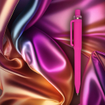 Penna a sfera in plastica riciclata con finitura soft-touch e inchiostro blu color rosa sesta vista