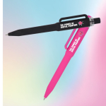 Penna a sfera in plastica riciclata con finitura soft-touch e inchiostro blu color rosa settima vista