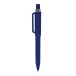 Penna a sfera in plastica riciclata con finitura soft-touch e inchiostro blu color blu scuro terza vista
