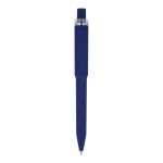 Penna a sfera in plastica riciclata con finitura soft-touch e inchiostro blu color blu scuro quarta vista