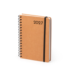 Agenda A5 con anelli e copertina in pelle riciclata color marrone prima vista d'uso