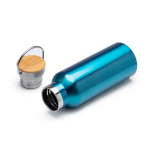 Borraccia in acciaio inox con tappo in bambù e manico pieghevole 500ml color nero vista dettaglio 1