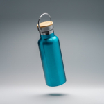 Borraccia in acciaio inox con tappo in bambù e manico pieghevole 500ml color nero vista dettaglio 3