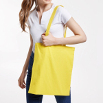 Shopper in tessuto di cotone con manico lungo in vari colori color giallo vista dettaglio 4