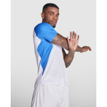 T-shirt tecnica raglan in poliestere 140 g/m2 Roly Direct Bugatti color bianco/blu prima vista d'uso