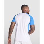T-shirt tecnica raglan in poliestere 140 g/m2 Roly Direct Bugatti color bianco/blu quarta vista d'uso