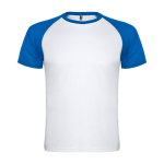 T-shirt sportiva in poliestere 140 g/m2 Roly Direct Indianapolis color bianco/blu seconda vista