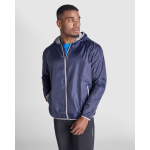 Giacca a vento cappuccio e tasca marsupio 60g/m2 Roly Direct Angelo color blu reale prima vista d'uso