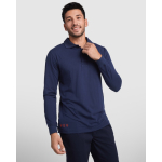 Polo lunga ignifuga con patta a 3 bottoni 220 g/m2 Roly Santana color blu mare quarta vista d'uso