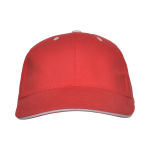 Cappellino in cotone a 6 pannelli con chiusura in velcro posteriore color rosso seconda vista