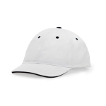 Cappellino in cotone a 6 pannelli con chiusura in velcro posteriore color bianco prima vista d'uso