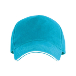 Cappellino a 5 pannelli con visiera a contrasto in cotone 170 g/m2 color turchese seconda vista