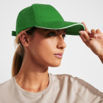 Cappellino a 5 pannelli con visiera a contrasto in cotone 170 g/m2 color turchese vista dettaglio 1