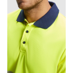 Polo tecnica alta visibilità in poliestere 170 g/m2 Roly Vega color giallo fluorescente vista dettaglio 1