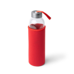 Borraccia in vetro con custodia in neoprene e laccetto 500ml color rosso prima vista d'uso