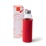 Borraccia in vetro con custodia in neoprene e laccetto 500ml color rosso vista dettaglio 2
