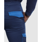 Pantalone lungo unisex multitasche a contrasto 250 g/m2 Roly Trooper color blu reale vista dettaglio 2