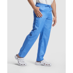 Pantaloni sanitari lunghi unisex a taglio dritto 195g/m2 Roly Care color blu bondi terza vista d'uso