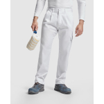 Pantaloni a taglio dritto poliestere e cotone 210g/m2 Roly Pintor color bianco prima vista d'uso