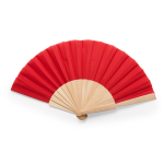 Ventaglio con tessuto in poliestere e stecche in legno color rosso prima vista d'uso