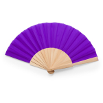 Ventaglio con tessuto in poliestere e stecche in legno color viola seconda vista