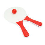Set da beach tennis con 2 racchette in legno e 1 pallina color rosso prima vista d'uso