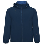 Softshell con cappuccio rimovibile e tasche Roly Direct Siberia color blu mare prima vista d'uso