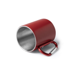 Tazza in acciaio riciclato 304 doppia parete manico moschettone 300ml color rosso vista dettaglio 1