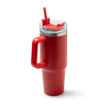 Tazza termica in acciaio inox riciclato con cannuccia 870ml color rosso prima vista d'uso