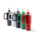 Tazza termica in acciaio inox riciclato con cannuccia 870ml color rosso vista dettaglio 5