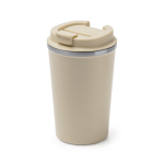 Bicchiere termico in acciaio inox con coperchio a vite antifuga 450ml color beige prima vista d'uso