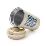 Bicchiere termico in acciaio inox con coperchio a vite antifuga 450ml color beige vista dettaglio 1