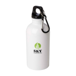 Borraccia in acciaio inox riciclato con moschettone da 400ml color bianco vista con stampa tampografica