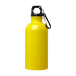 Borraccia in acciaio inox riciclato con moschettone da 400ml color giallo seconda vista frontale